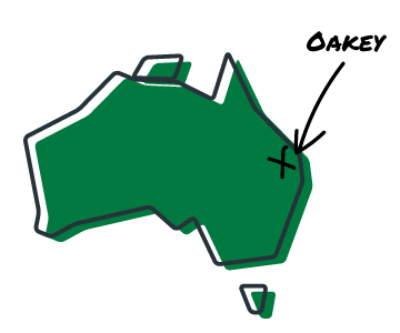 Animated map of Australia marking Riverina Stockfeeds branch in Oakey, Queensland 