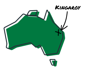 Animated map of Australia marking Riverina Stockfeeds branch in Kingaroy, Queensland