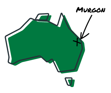 Animated map of Australia marking Riverina Stockfeeds branch in Murgon, Queensland